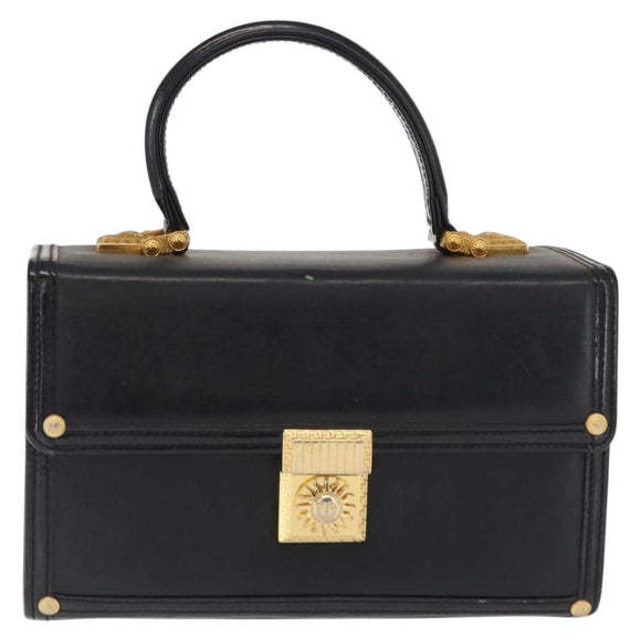 VERSACE Hand Bag Leather Black Gold Auth ka1996