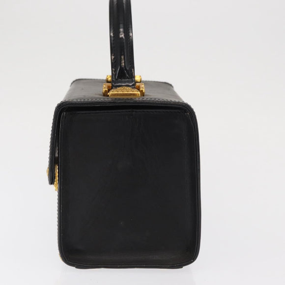VERSACE Hand Bag Leather Black Gold Auth ka1996