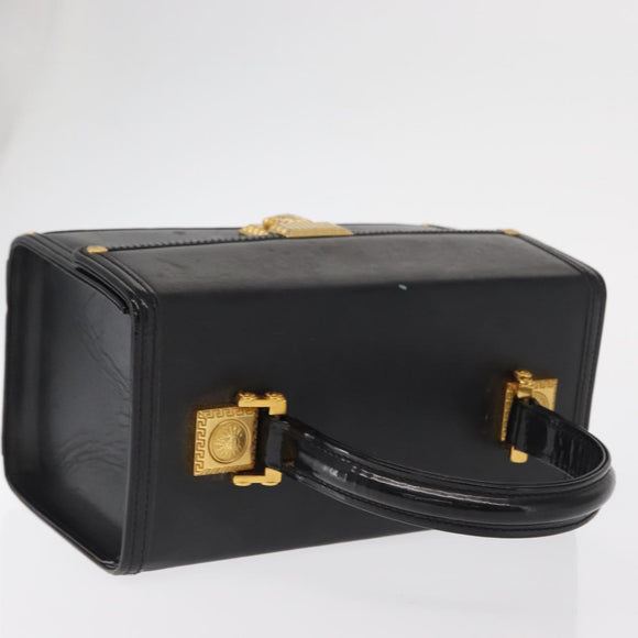VERSACE Hand Bag Leather Black Gold Auth ka1996