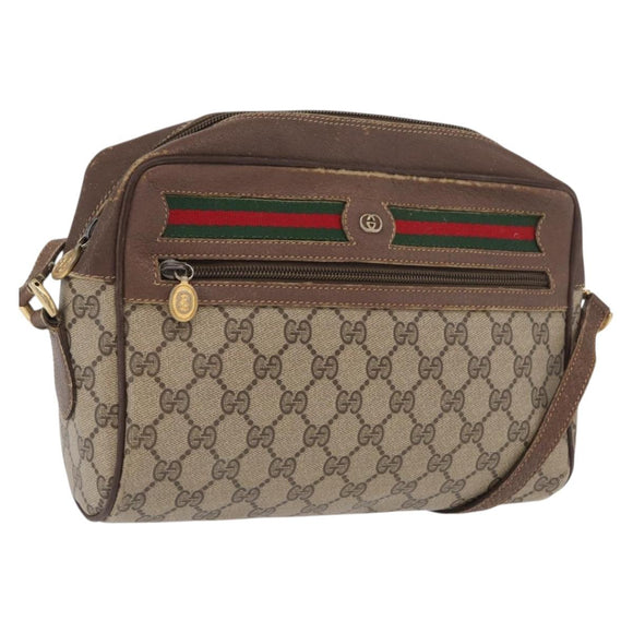 GUCCI GG Supreme Web Sherry Line Bag PVC Beige 001 113 6472 4028 Auth ka2001