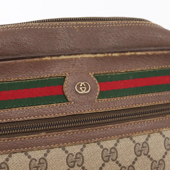 GUCCI GG Supreme Web Sherry Line Bag PVC Beige 001 113 6472 4028 Auth ka2001