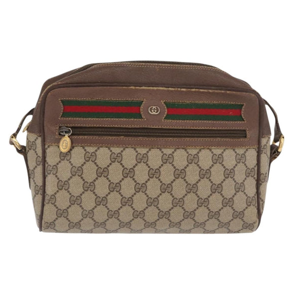 GUCCI GG Supreme Web Sherry Line Bag PVC Beige 001 113 6472 4028 Auth ka2001