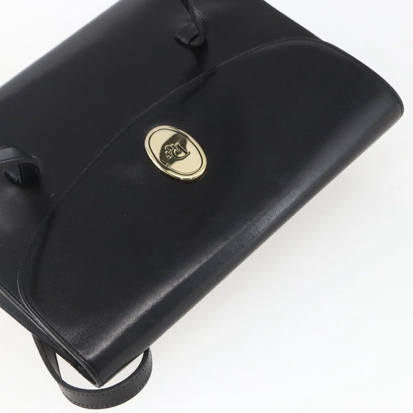 Christian Dior Shoulder Bag Leather Black Gold Auth ka2003