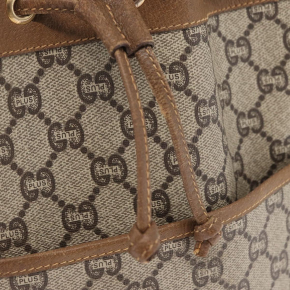 GUCCI GG Plus Supreme Shoulder Bag PVC Beige Gold Auth ka2009