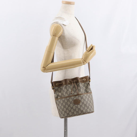 GUCCI GG Plus Supreme Shoulder Bag PVC Beige Gold Auth ka2009