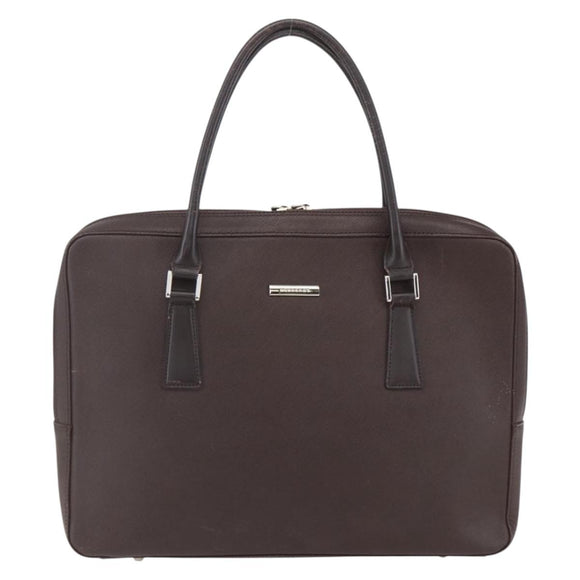 BURBERRY Hand Bag Leather Brown Silver Auth ka201