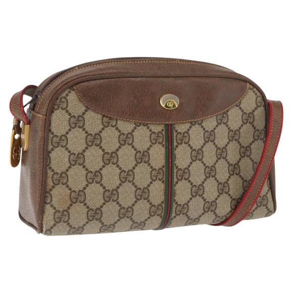 GUCCI GG Supreme Web Sherry Line Bag PVC Beige Gold 001 261 1086 Auth ka2010