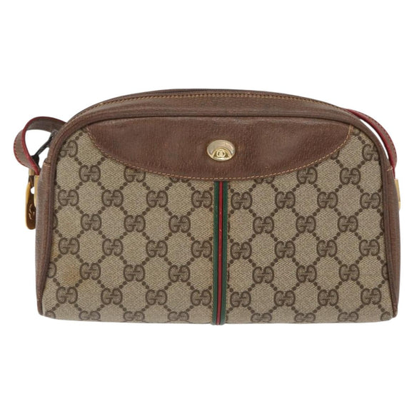 GUCCI GG Supreme Web Sherry Line Bag PVC Beige Gold 001 261 1086 Auth ka2010