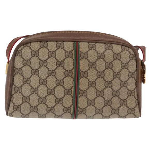 GUCCI GG Supreme Web Sherry Line Bag PVC Beige Gold 001 261 1086 Auth ka2010