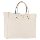 PRADA Hand Bag Leather White Gold Auth ka2014-1