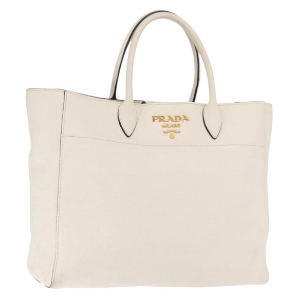 PRADA Hand Bag Leather White Gold Auth ka2014