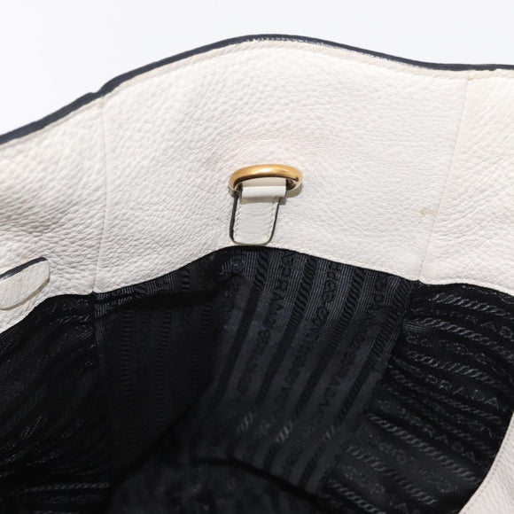 PRADA Hand Bag Leather White Gold Auth ka2014