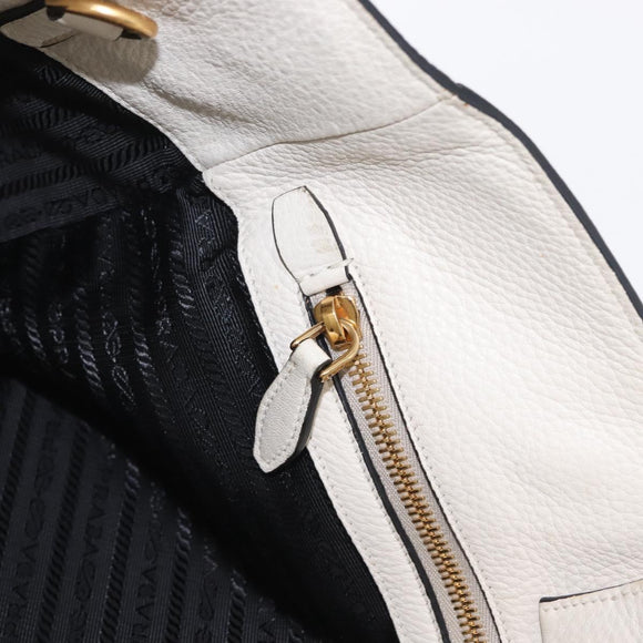 PRADA Hand Bag Leather White Gold Auth ka2014