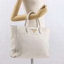 PRADA Hand Bag Leather White Gold Auth ka2014-23