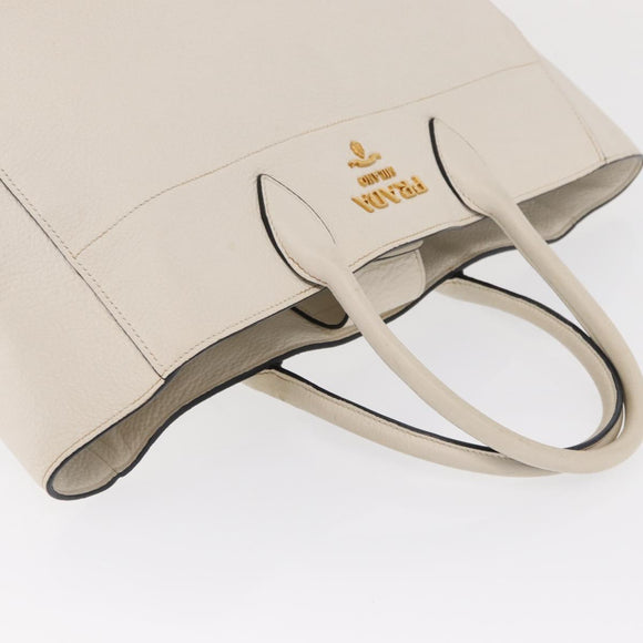 PRADA Hand Bag Leather White Gold Auth ka2014