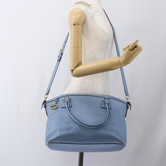 GUCCI Hand Bag Leather 2way Light Blue Gold 449651 Auth ka2016