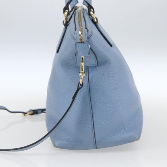 GUCCI Hand Bag Leather 2way Light Blue Gold 449651 Auth ka2016