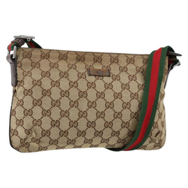 GUCCI GG Canvas Sherry Line Shoulder Bag Beige Silver 189749 Auth ka202