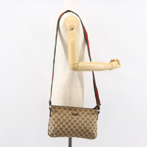 GUCCI GG Canvas Sherry Line Shoulder Bag Beige Silver 189749 Auth ka202