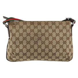 GUCCI GG Canvas Sherry Line Shoulder Bag Beige Silver 189749 Auth ka202 - 0