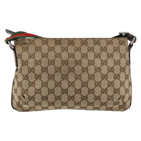 GUCCI GG Canvas Sherry Line Shoulder Bag Beige Silver 189749 Auth ka202