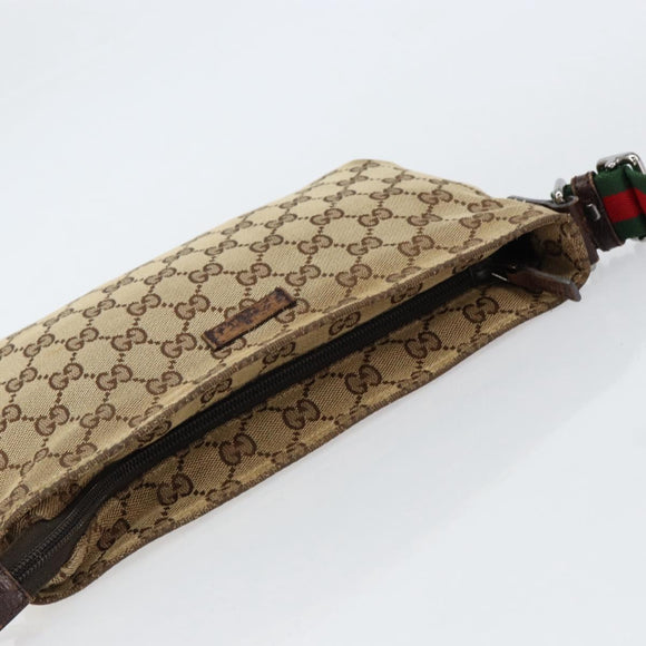 GUCCI GG Canvas Sherry Line Shoulder Bag Beige Silver 189749 Auth ka202