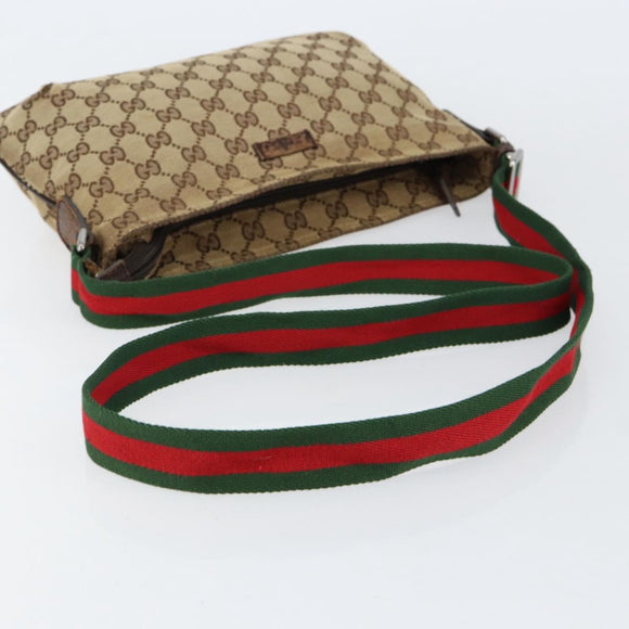 GUCCI GG Canvas Sherry Line Shoulder Bag Beige Silver 189749 Auth ka202