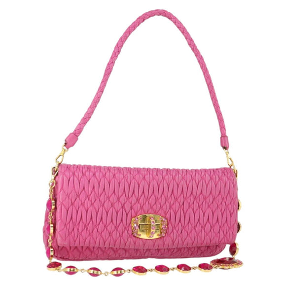 Miu Miu Matelasse Chain Shoulder Bag Leather 2way Pink Gold Auth ka2027V