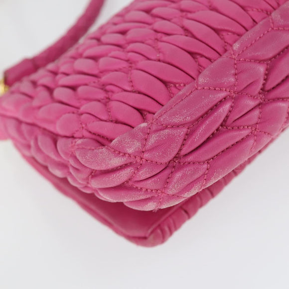 Miu Miu Matelasse Chain Shoulder Bag Leather 2way Pink Gold Auth ka2027V