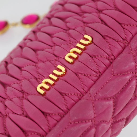 Miu Miu Matelasse Chain Shoulder Bag Leather 2way Pink Gold Auth ka2027V