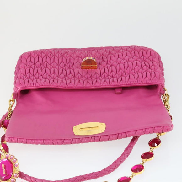 Miu Miu Matelasse Chain Shoulder Bag Leather 2way Pink Gold Auth ka2027V