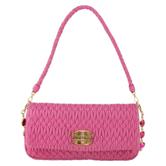 Miu Miu Matelasse Chain Shoulder Bag Leather 2way Pink Gold Auth ka2027V
