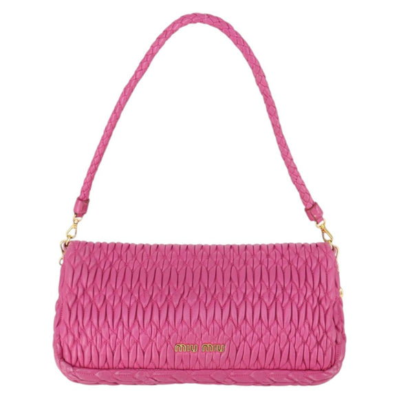 Miu Miu Matelasse Chain Shoulder Bag Leather 2way Pink Gold Auth ka2027V