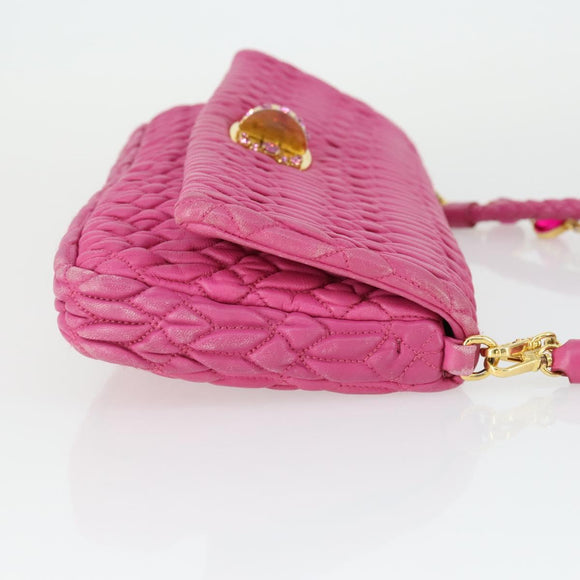 Miu Miu Matelasse Chain Shoulder Bag Leather 2way Pink Gold Auth ka2027V