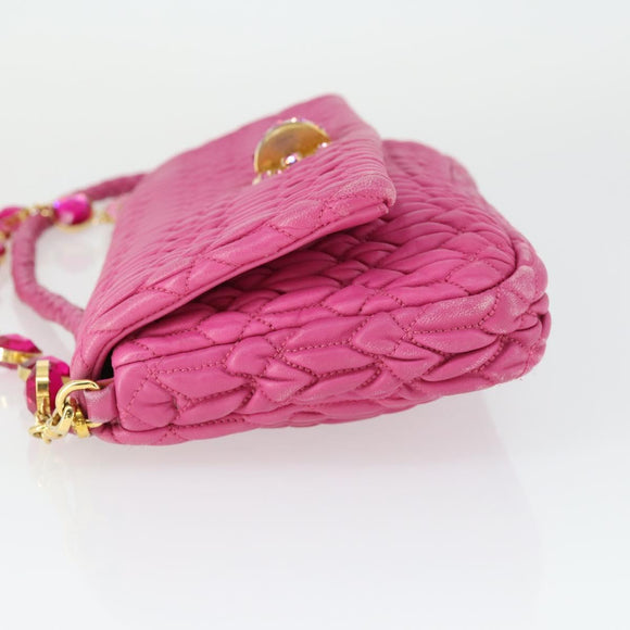 Miu Miu Matelasse Chain Shoulder Bag Leather 2way Pink Gold Auth ka2027V