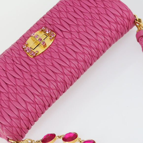 Miu Miu Matelasse Chain Shoulder Bag Leather 2way Pink Gold Auth ka2027V