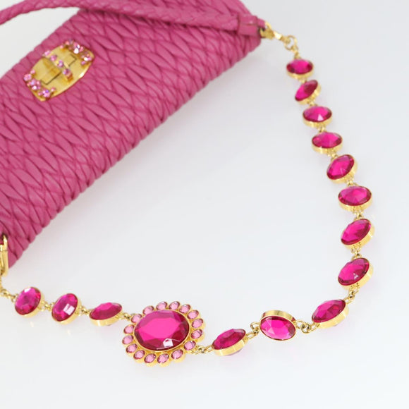 Miu Miu Matelasse Chain Shoulder Bag Leather 2way Pink Gold Auth ka2027V