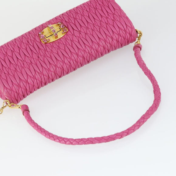 Miu Miu Matelasse Chain Shoulder Bag Leather 2way Pink Gold Auth ka2027V