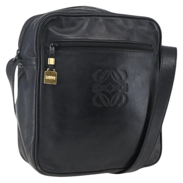 LOEWE Anagram Shoulder Bag Leather Black Gold Auth ka2028