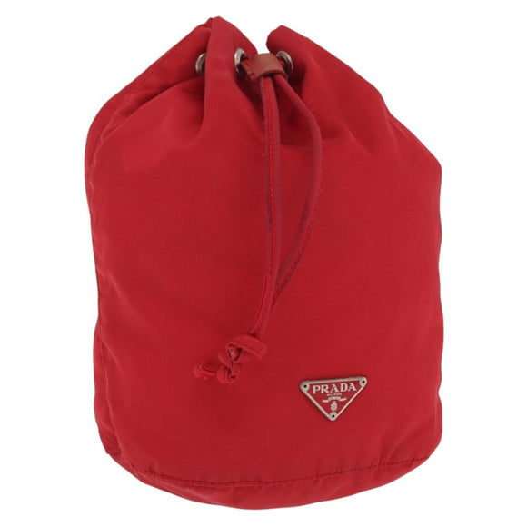 PRADA Drawstring Pouch Nylon Red Auth ka2042