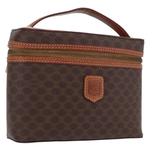 CELINE Macadam Canvas Hand Bag PVC Leather Brown Gold Auth ka2043