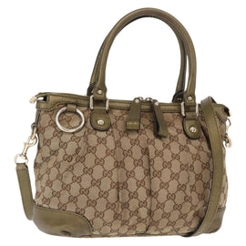 GUCCI GG Canvas Hand Bag 2way Beige Gold 247902 Auth ka205