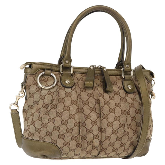 GUCCI GG Canvas Hand Bag 2way Beige Gold 247902 Auth ka205