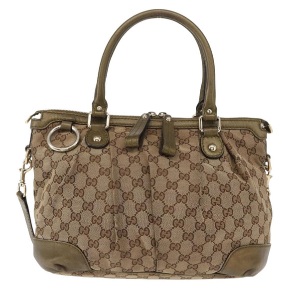 GUCCI GG Canvas Hand Bag 2way Beige Gold 247902 Auth ka205