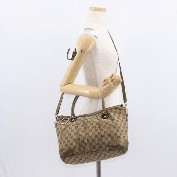 GUCCI GG Canvas Hand Bag 2way Beige Gold 247902 Auth ka205