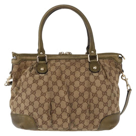 GUCCI GG Canvas Hand Bag 2way Beige Gold 247902 Auth ka205 - 0