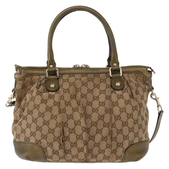 GUCCI GG Canvas Hand Bag 2way Beige Gold 247902 Auth ka205