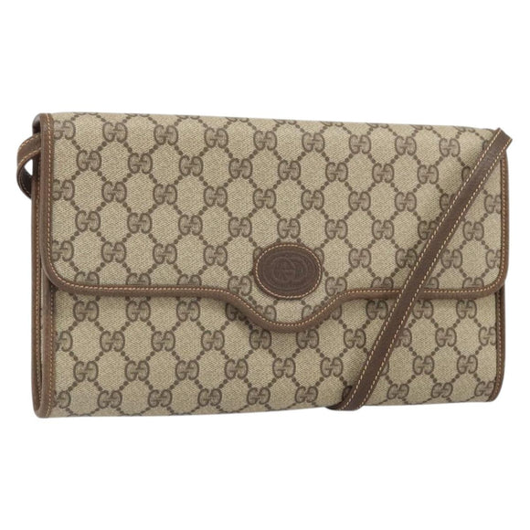 GUCCI GG Supreme Shoulder Bag PVC Beige Gold Auth ka2051