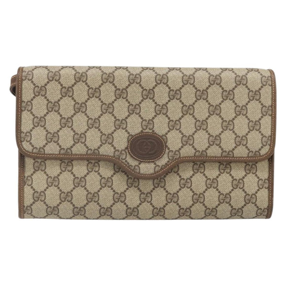 GUCCI GG Supreme Shoulder Bag PVC Beige Gold Auth ka2051