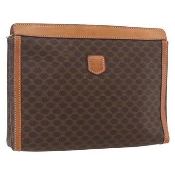 CELINE Macadam Canvas Clutch Bag PVC Leather Brown Gold Auth ka2052